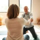 Illustration of how to relieve back pain through guided exercises in a welcoming clinic.