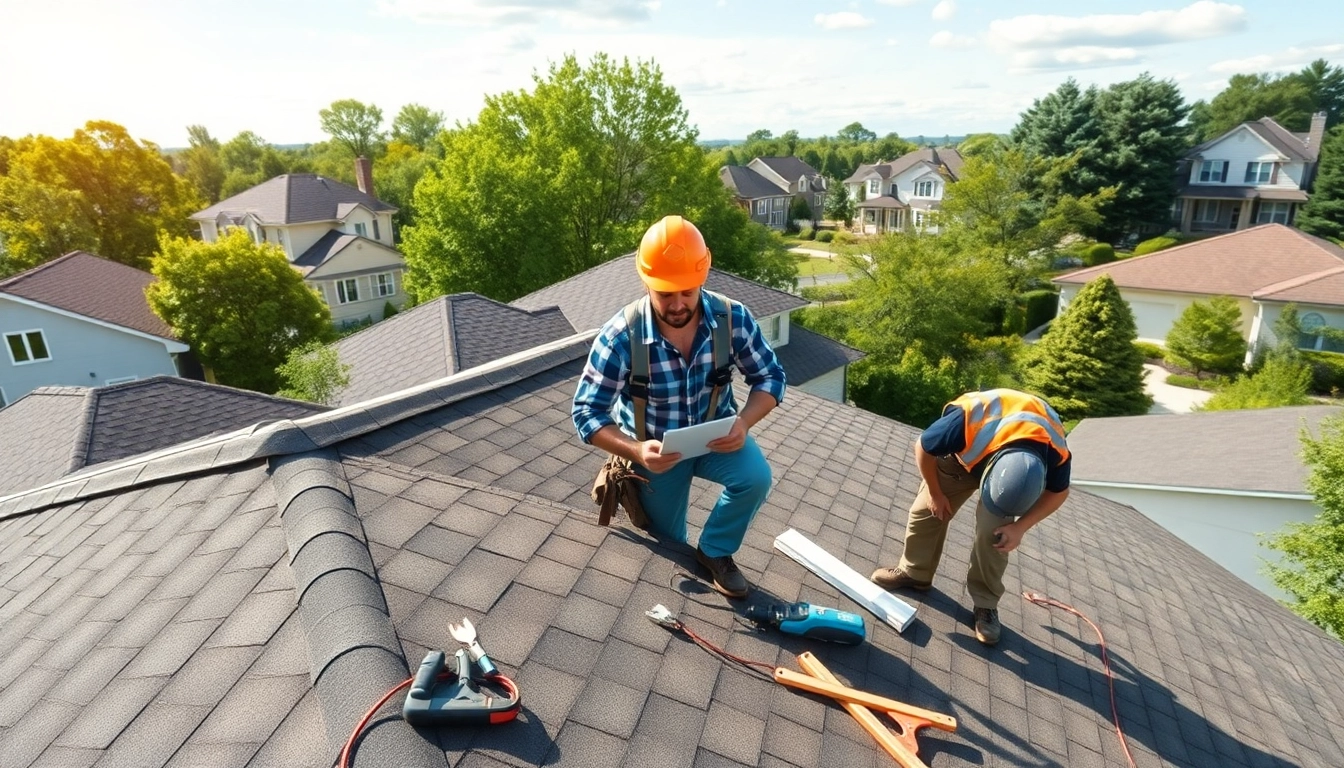 Inspecting a residential roof in South Jersey by a professional roofing contractor team.