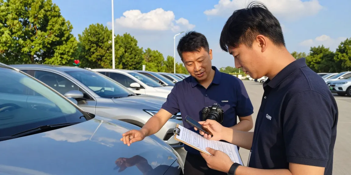 Instant reg check UK at a car lot with a buyer using smartphone to verify vehicle details.