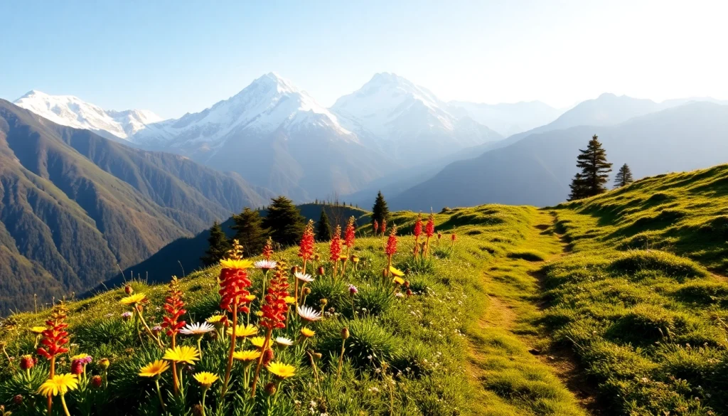 Adventure seekers navigating the picturesque Sandakphu trek amidst stunning mountain views.