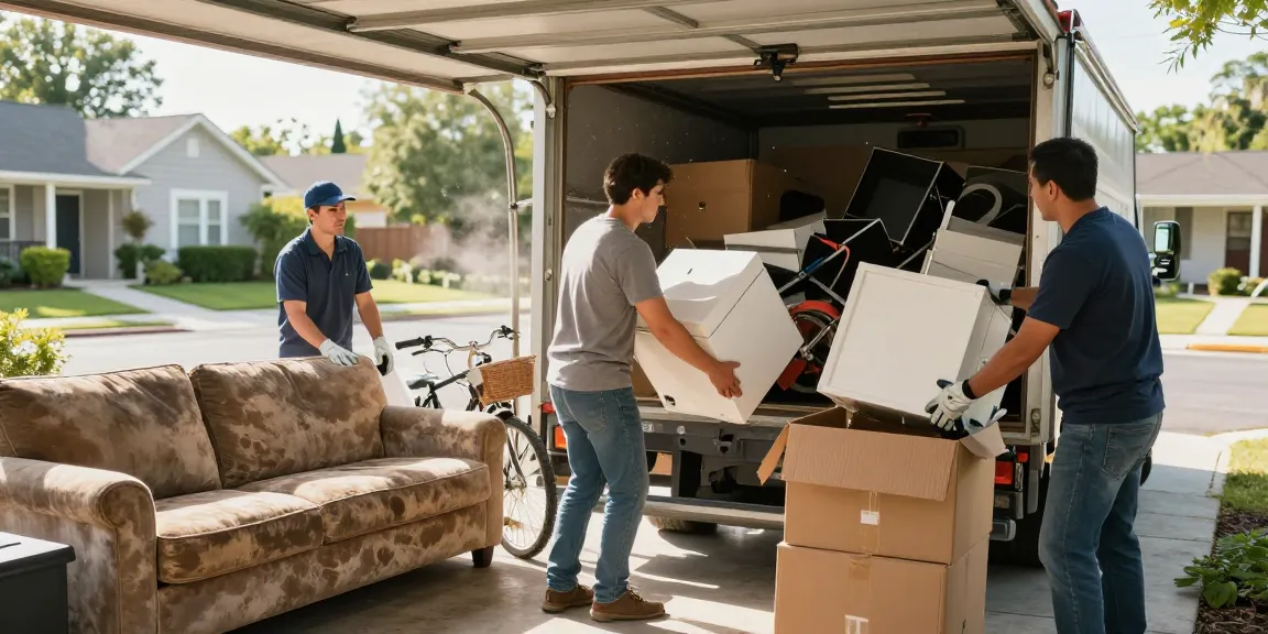 Efficient junk removal in Vancouver with a team helping a homeowner declutter garage.
