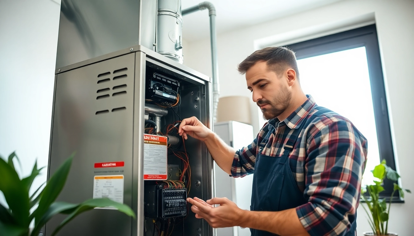 Technician performing maintenance on an American Standard furnace, ensuring optimal performance and safety. related image