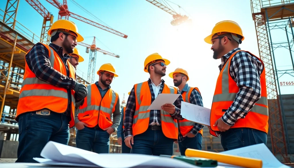 Team of professionals in collaboration at a construction site, emphasizing the importance of construction association.