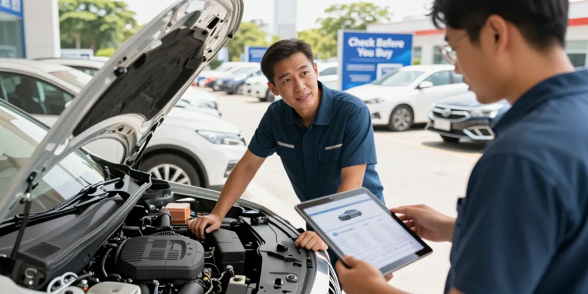 Car history report review during a dealership inspection, highlighting the importance of thorough vehicle checks.