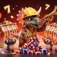 Experience thrilling wins at Gem88 com with a vibrant casino art scene featuring joyful characters.