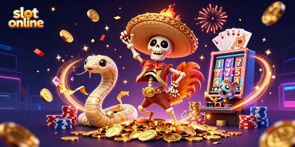 Experience exciting slot online gameplay with lively characters celebrating jackpots and wins amidst dynamic casino elements.