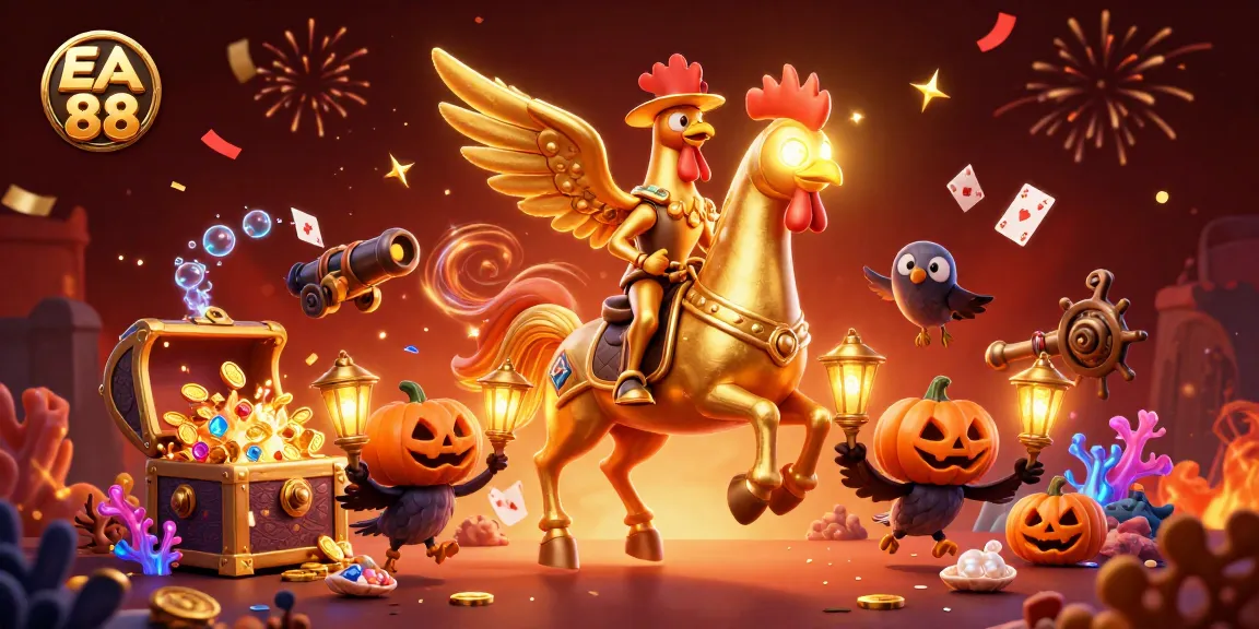 Experience the thrill of EA 88 with a festive casino scene featuring magical characters and treasures.