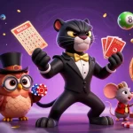 Experience net88 excitement with cartoon characters dealing cards and enjoying the casino atmosphere.
