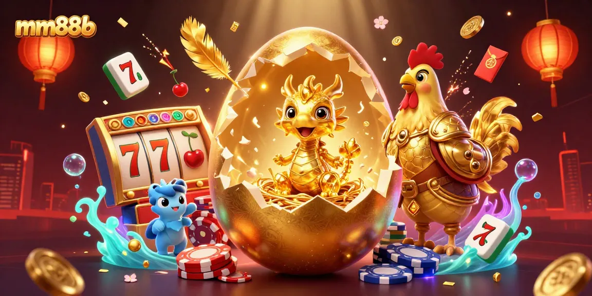 Experience thrilling wins with mm88b in this vibrant 3D casino scene showcasing golden luck.