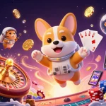 Experience exciting moments at sunwin casino with a 3D astronaut corgi surrounded by coins and games.