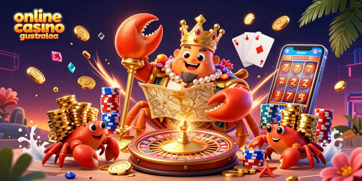Engage with online casino games Australia through this vibrant 3D illustration featuring a golden crab emperor.