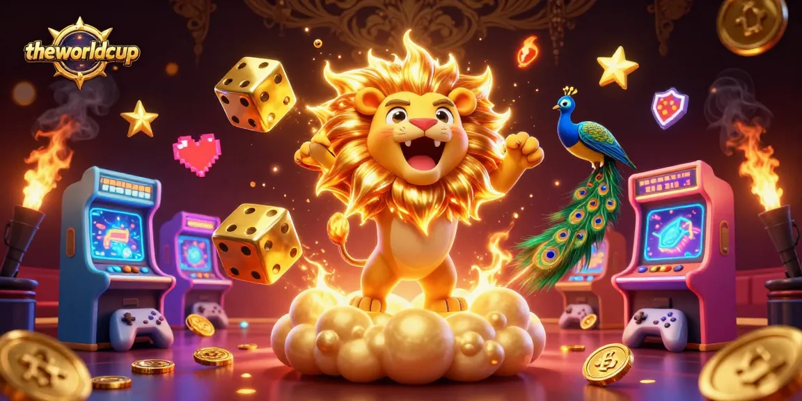 Theworldcup and golden dice light up the casino scene, showcasing vibrant games and action.